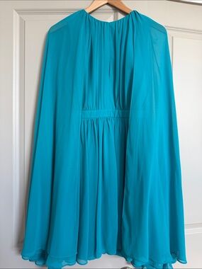 Halston Josie Shirred Cape Dress Turquoise Sz 4